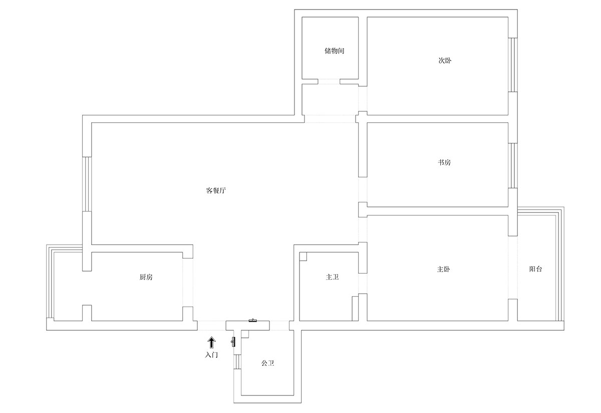 蒋婷婷｜御林山庄12-103-135㎡-法式中国风｜3室2厅1厨2卫｜00_01原始结构图